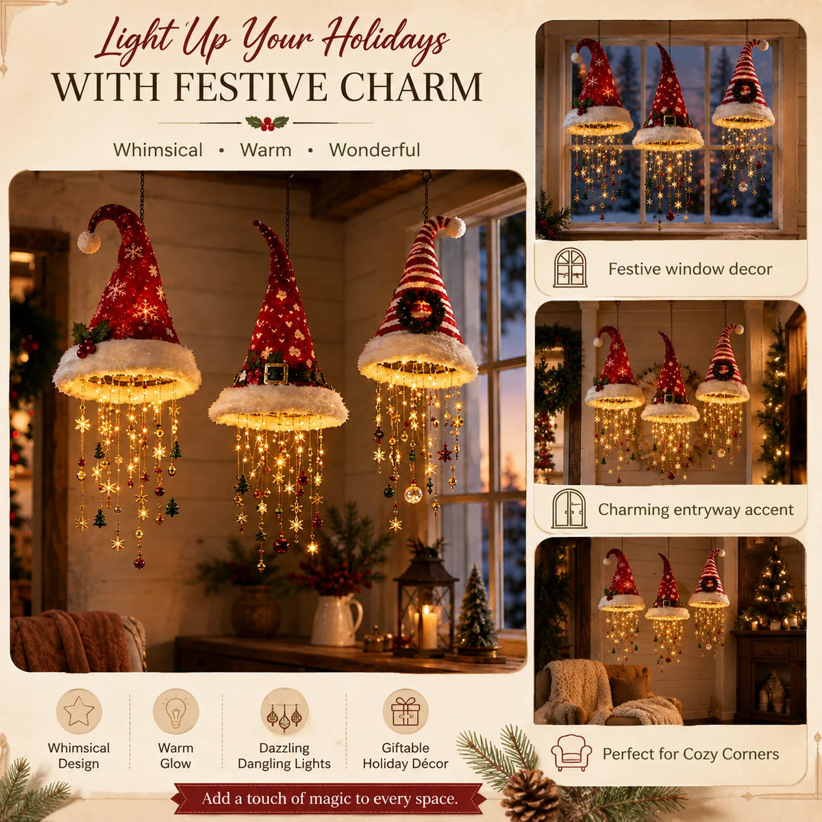 SantaGlow – Warm Light Christmas Hat Chandelier