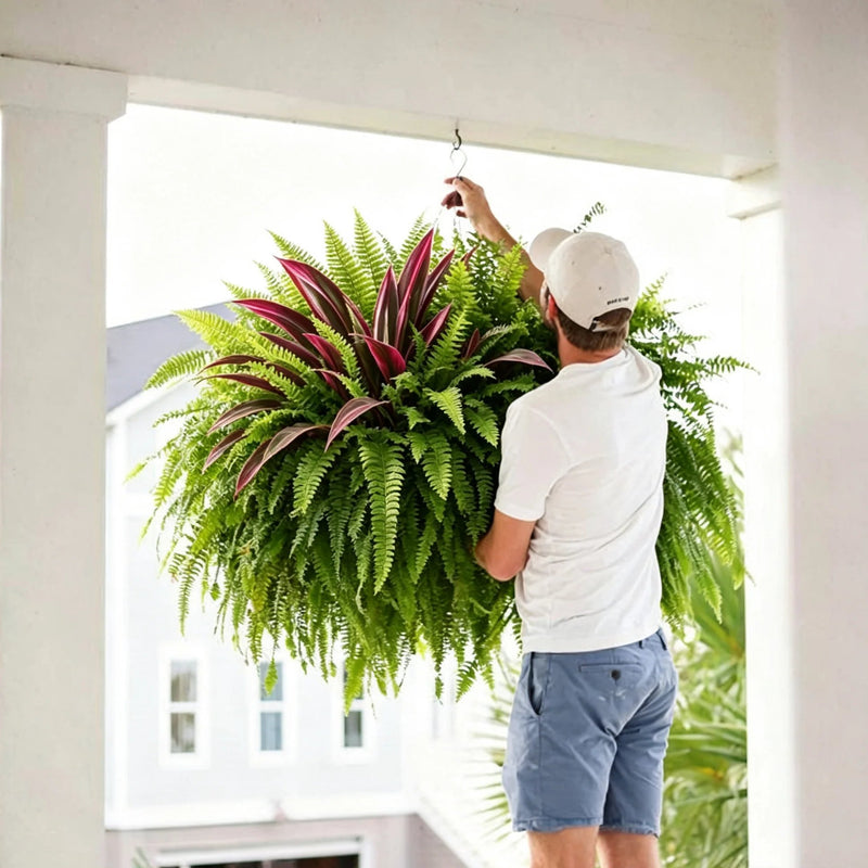 EverGreen – UV-Resistant Artificial Fern & Red Dracaena Plant