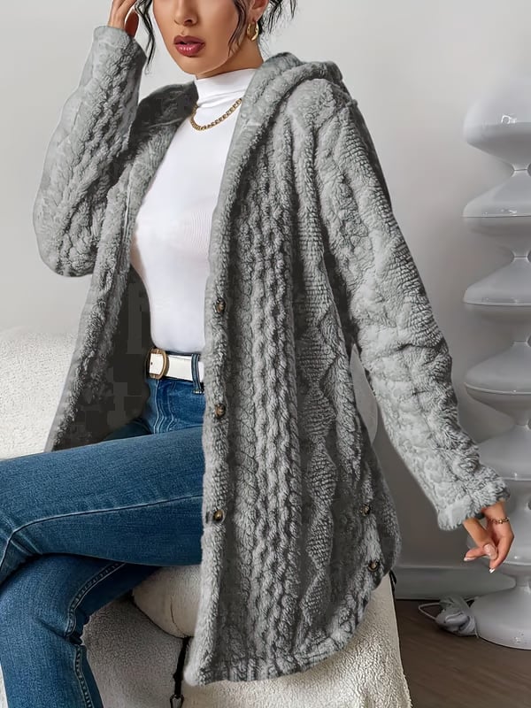 ⏰Hot Sale-Womens Fuzzy Fleece Button Down Jacket Hooded Open Front Cardigan Sweater(BUY 2 FREE SHIPPING)