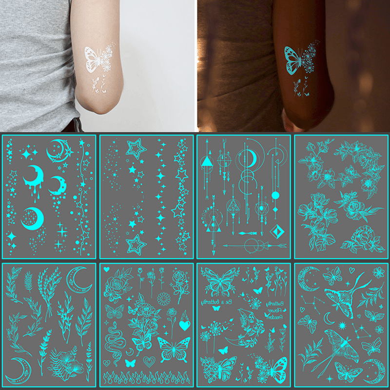NeonFlutter – Luminous Butterfly Temporary Tattoo Stickers