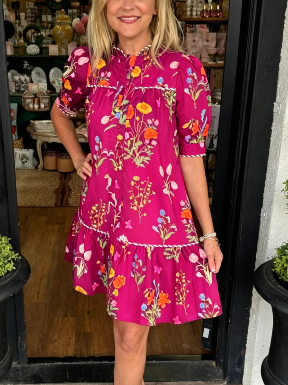 NatureLuxe – Premium Botanical Print Midi Dress