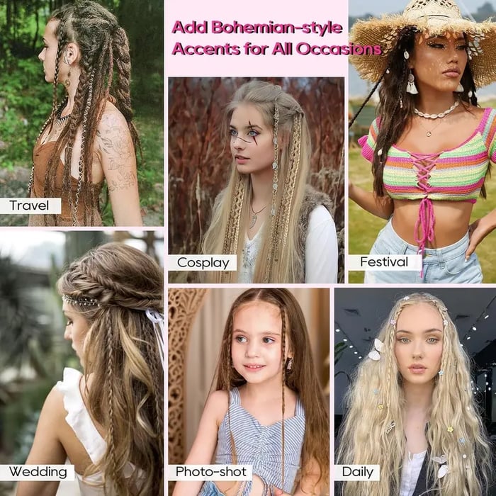 BohoGlow – Beaded Clip-In Braids
