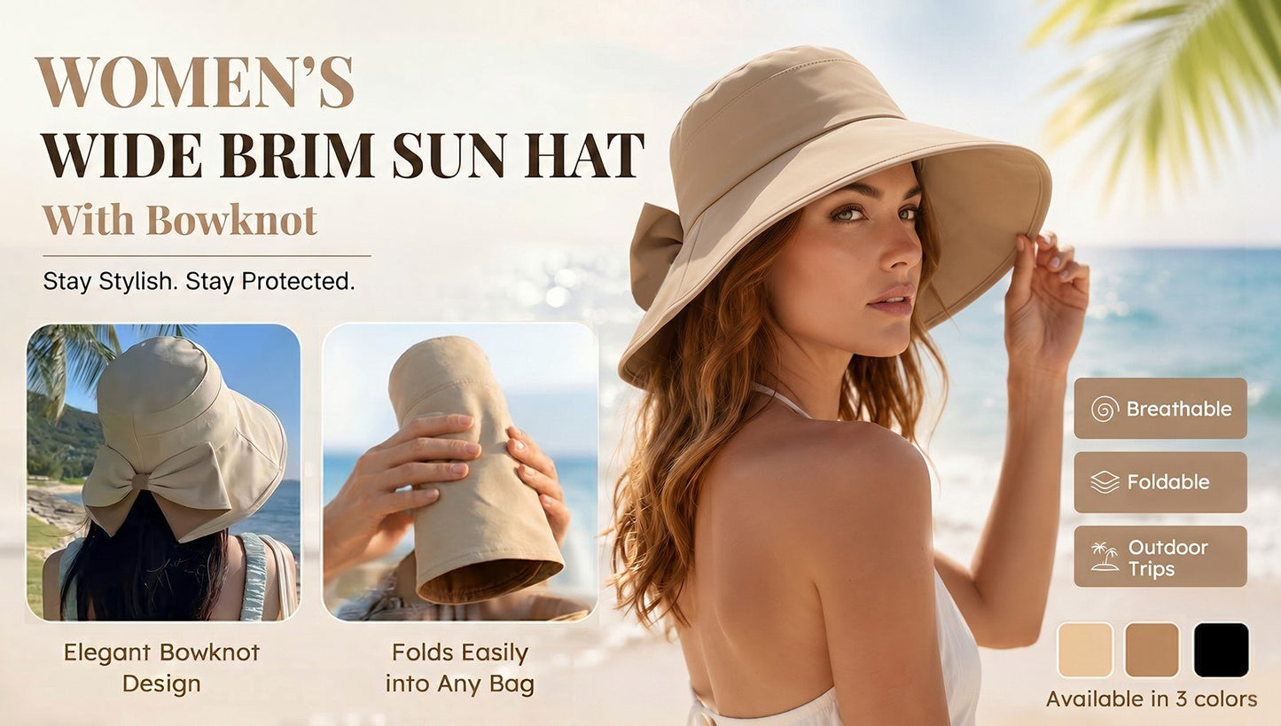 Women's Bowknot Wide Brim Sun Protective Hat