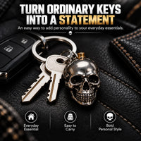 RavenSkull – Polished Metal Skull Keychain
