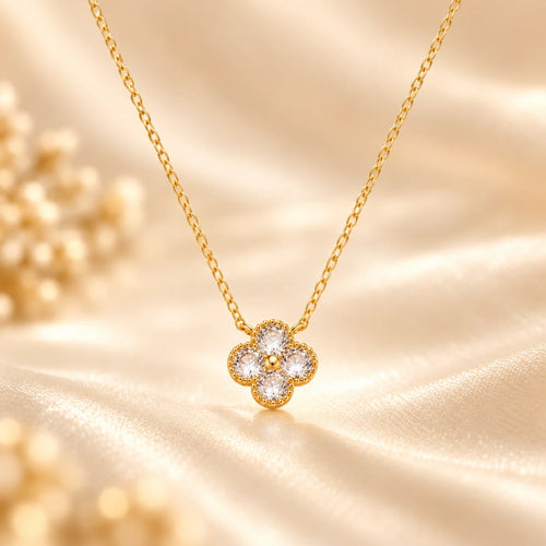 Avelune – 14K Gold-Plated Four-Leaf Zircon Necklace
