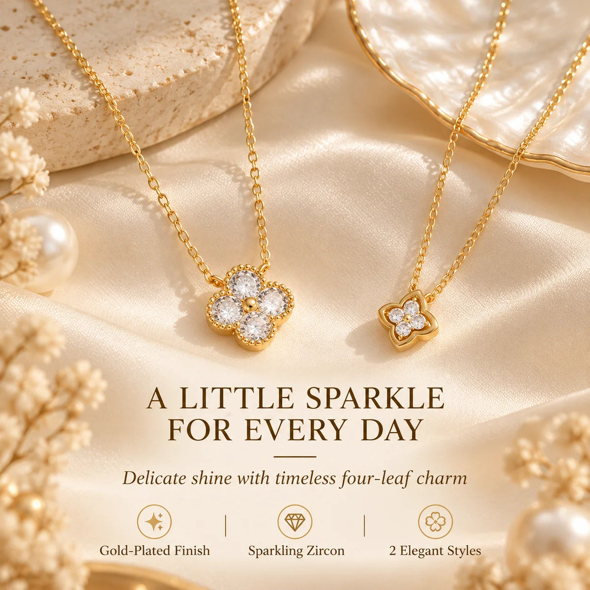 Avelune – 14K Gold-Plated Four-Leaf Zircon Necklace
