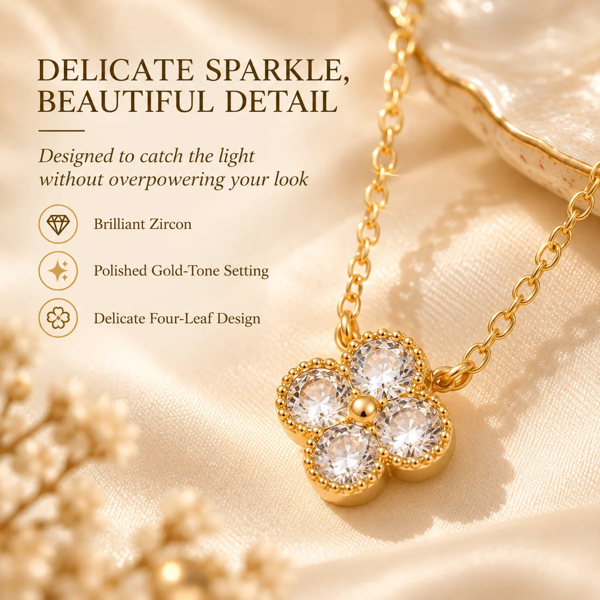 Avelune – 14K Gold-Plated Four-Leaf Zircon Necklace
