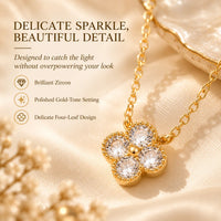 Avelune – 14K Gold-Plated Four-Leaf Zircon Necklace