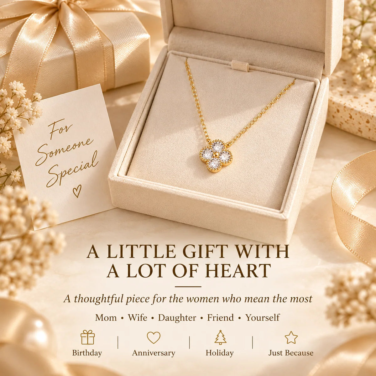 Avelune – 14K Gold-Plated Four-Leaf Zircon Necklace