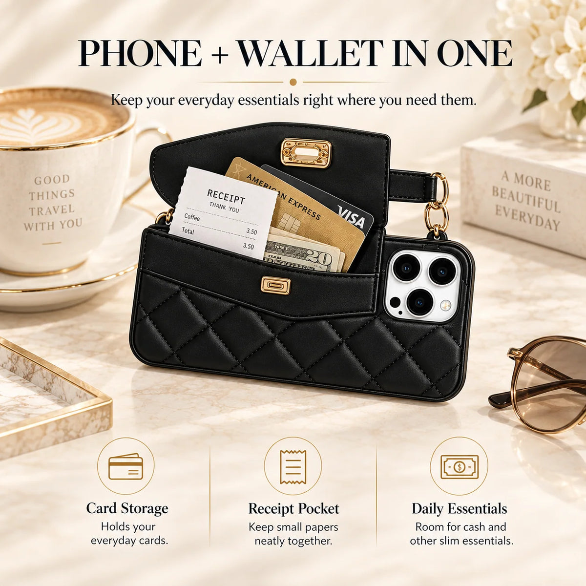 Glamora – Quilted Crossbody Phone Case