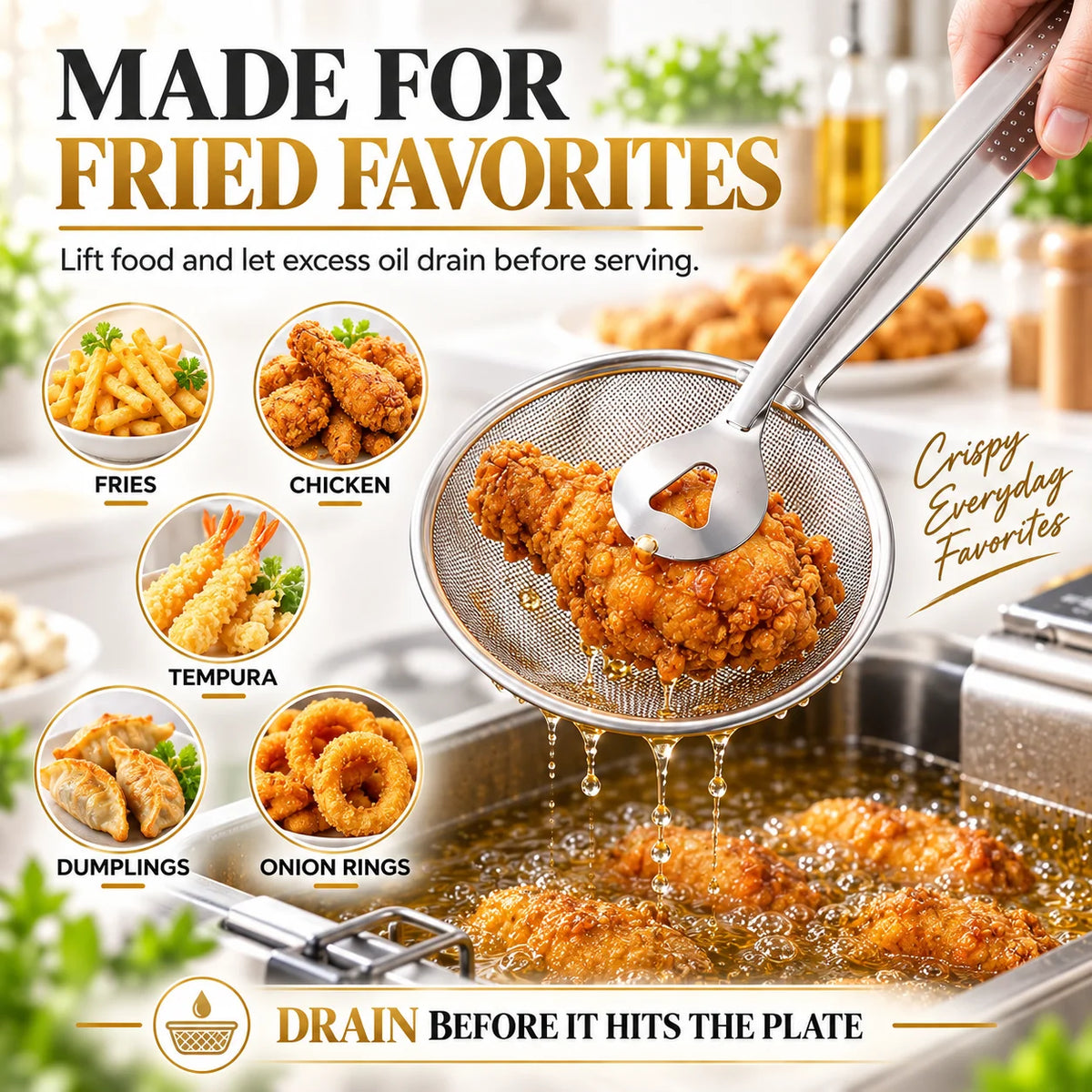 CrispCatch – 2-in-1 Frying Food Drainer