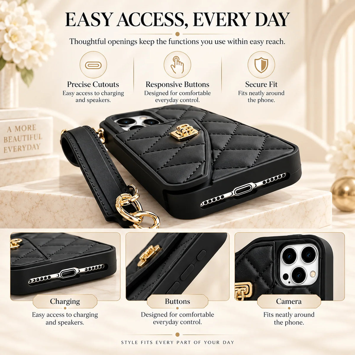 Glamora – Quilted Crossbody Phone Case