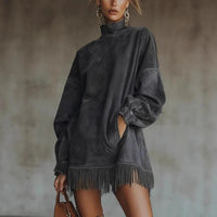 CanyonBelle – Women's Oversized Fringe Sweatshirt Dress
