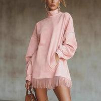 CanyonBelle – Women's Oversized Fringe Sweatshirt Dress