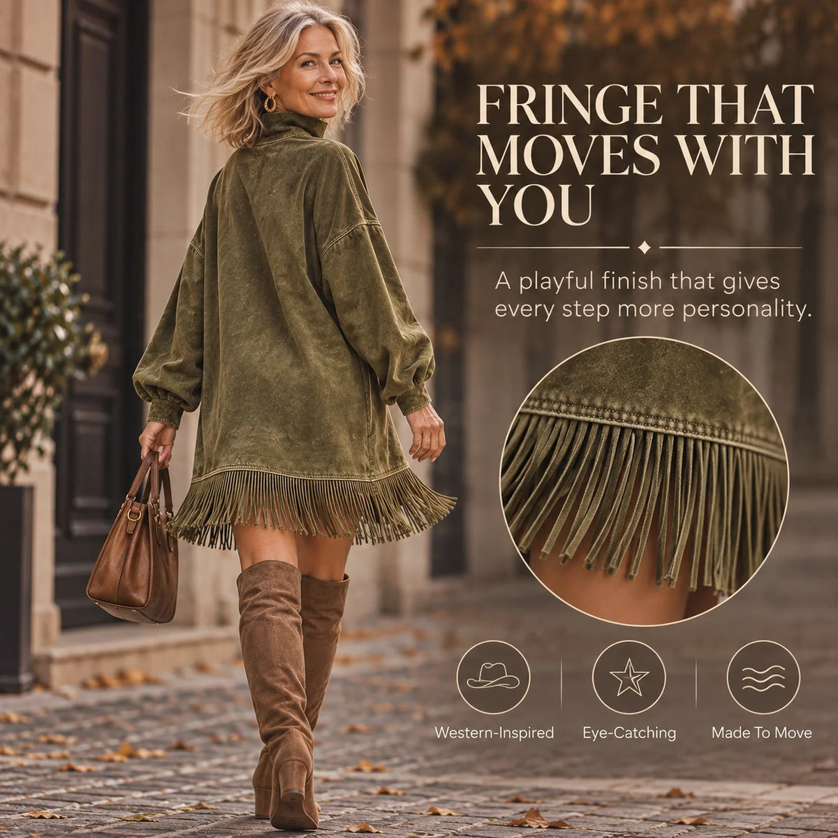 CanyonBelle – Women's Oversized Fringe Sweatshirt Dress