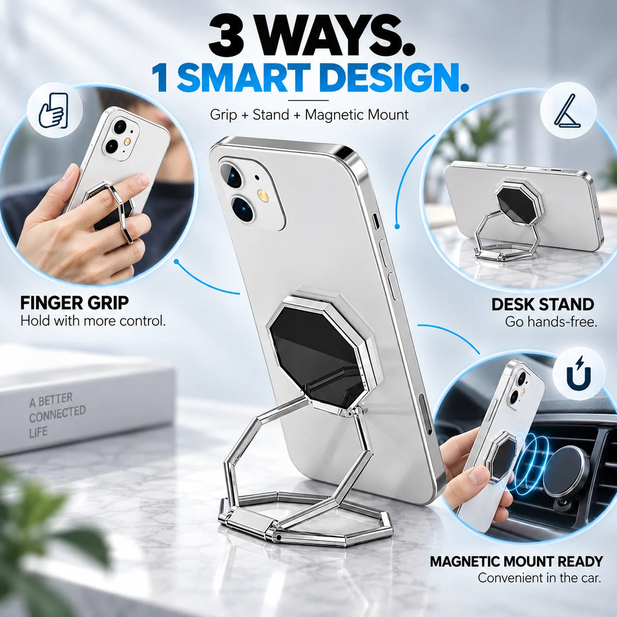 VeloPivot – 360° Rotating Foldable Phone Ring Stand