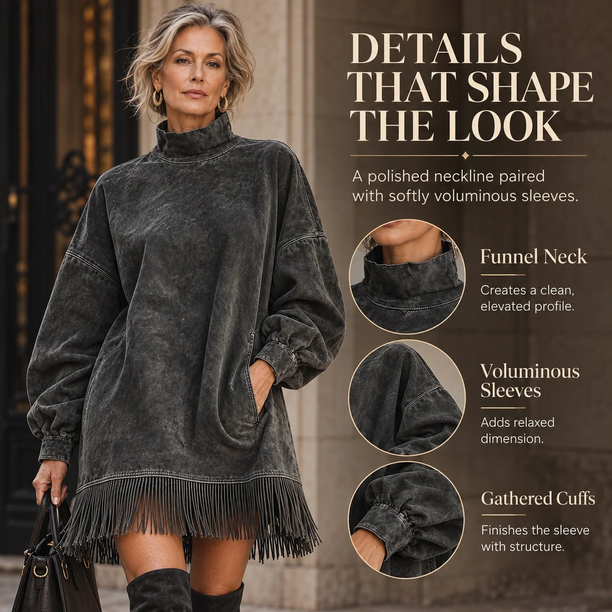 CanyonBelle – Women's Oversized Fringe Sweatshirt Dress