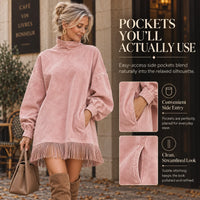 CanyonBelle – Women's Oversized Fringe Sweatshirt Dress