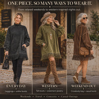 CanyonBelle – Women's Oversized Fringe Sweatshirt Dress