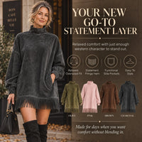 CanyonBelle – Women's Oversized Fringe Sweatshirt Dress