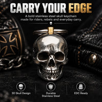 RavenSkull – Polished Metal Skull Keychain