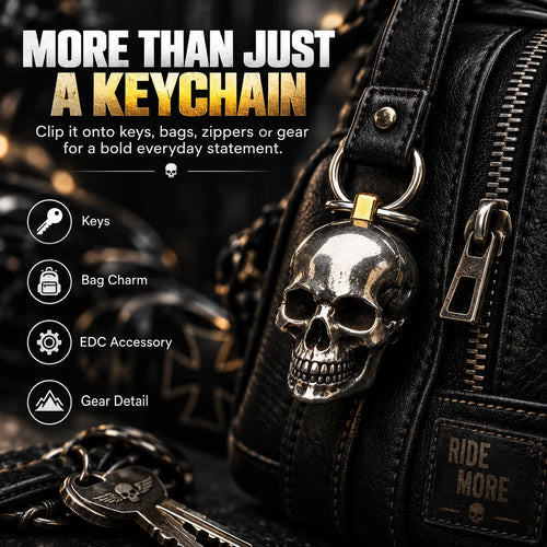 RavenSkull – Polished Metal Skull Keychain