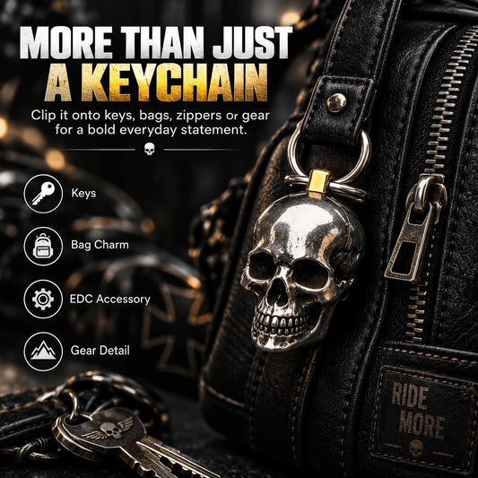 RavenSkull – Polished Metal Skull Keychain