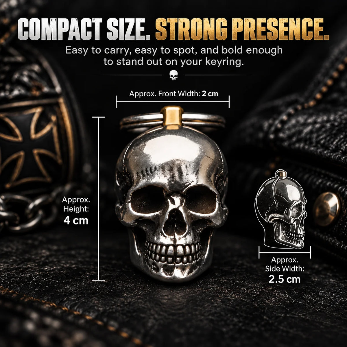 RavenSkull – Polished Metal Skull Keychain