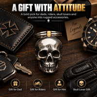 RavenSkull – Polished Metal Skull Keychain