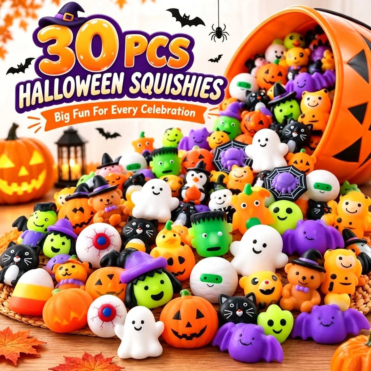 SpookJoy – 30-Piece Halloween Mochi Squishy Toy Set