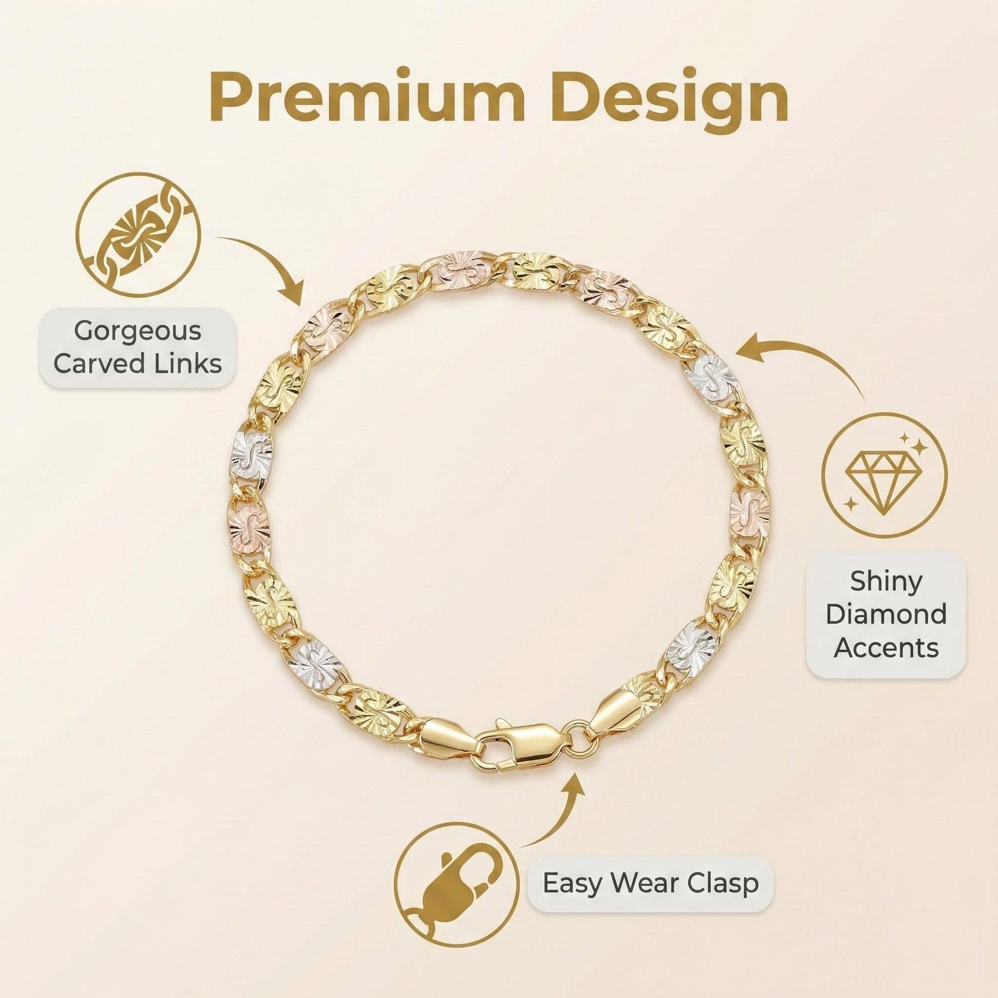 GoldenBlend – Three-Tone Link Bracelet