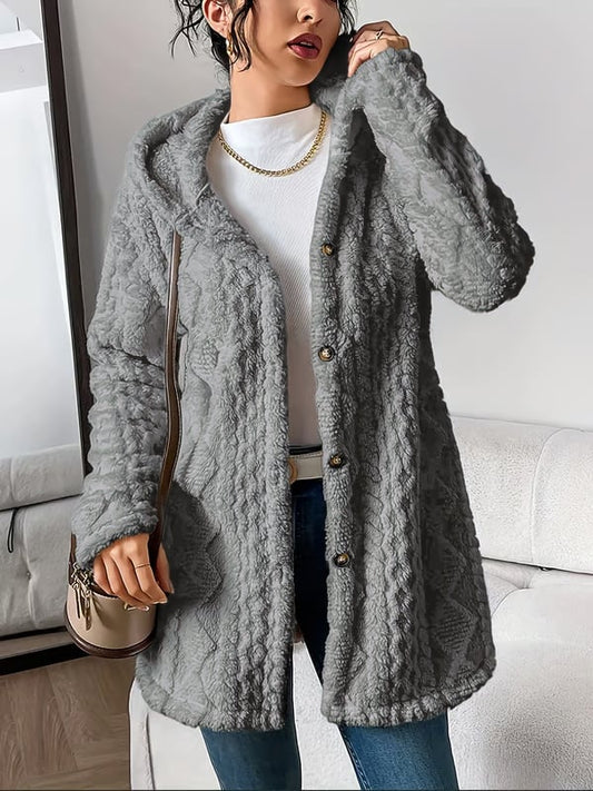 ⏰Hot Sale-Womens Fuzzy Fleece Button Down Jacket Hooded Open Front Cardigan Sweater(BUY 2 FREE SHIPPING)