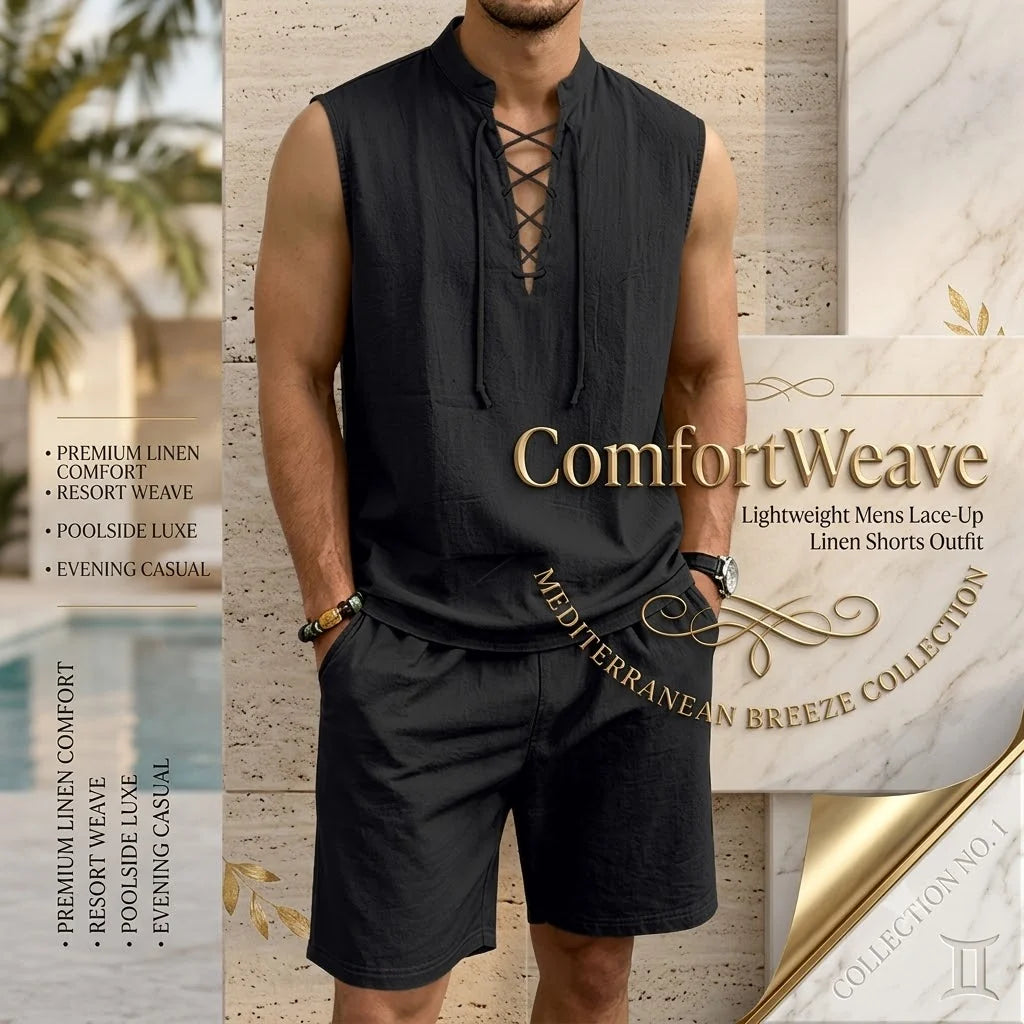 ComfortWeave – Lightweight Mens Lace-Up Linen Shorts Outfit