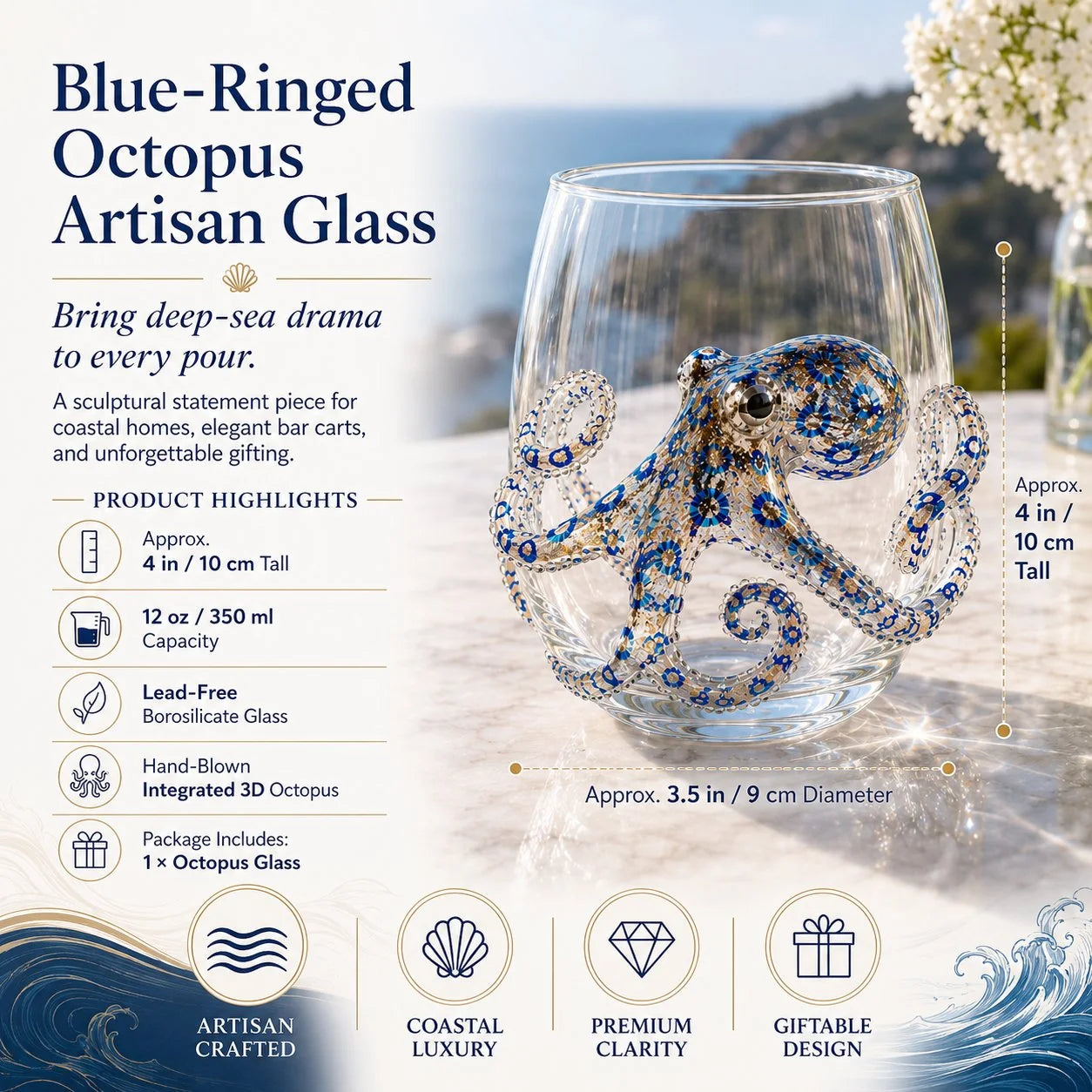 OceanGlow – Blue Ringed Octopus Artisan Glass