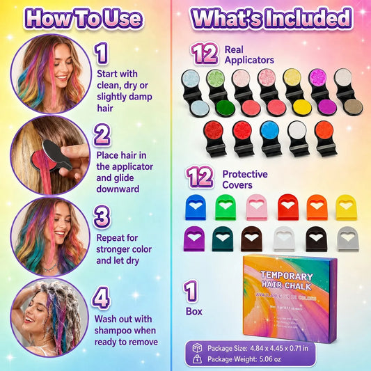 ColorRush – 12-Color Temporary Hair Chalk Applicator Set