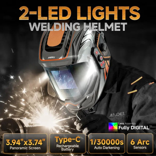 ⚡Auto-Darkening Welding Helmet | 400LM Dual LED | 1/300000s Response | True Color Panoramic View | 6 Arc Sensors