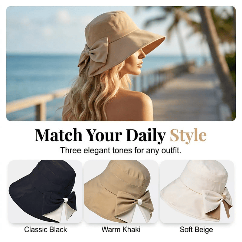 Women's Bowknot Wide Brim Sun Protective Hat