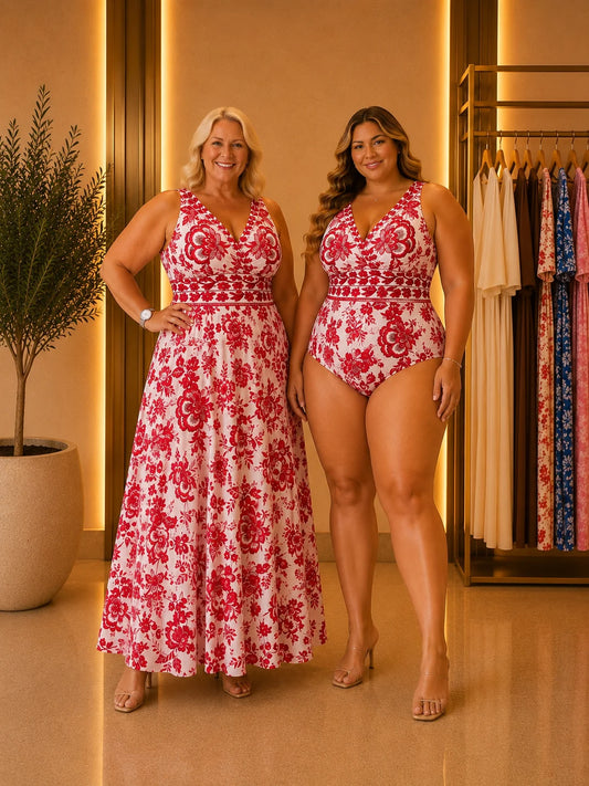 LuxePetal – Elegant Floral Ruched Maxi Dress Set