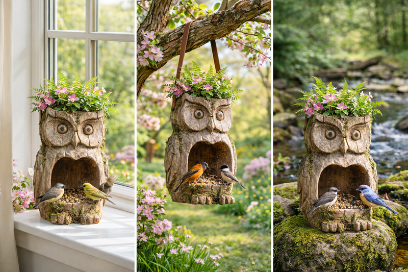 NatureNest – Dual Purpose Owl Bird Feeder Planter