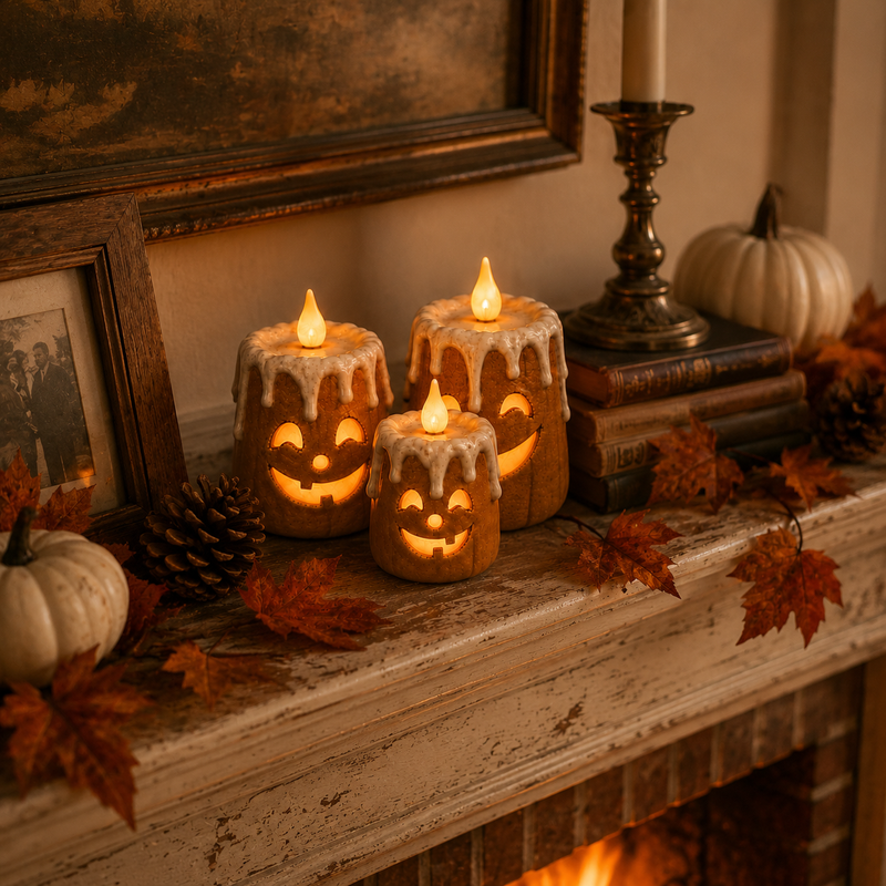 AutumnFlame – Lighted Autumn Pumpkin Candle Set