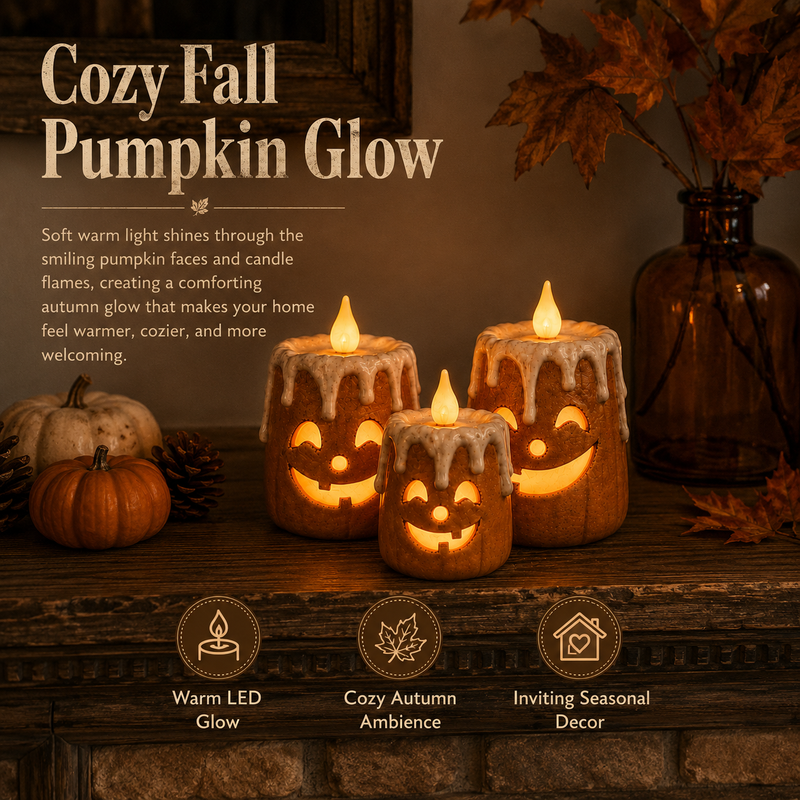 AutumnFlame – Lighted Autumn Pumpkin Candle Set