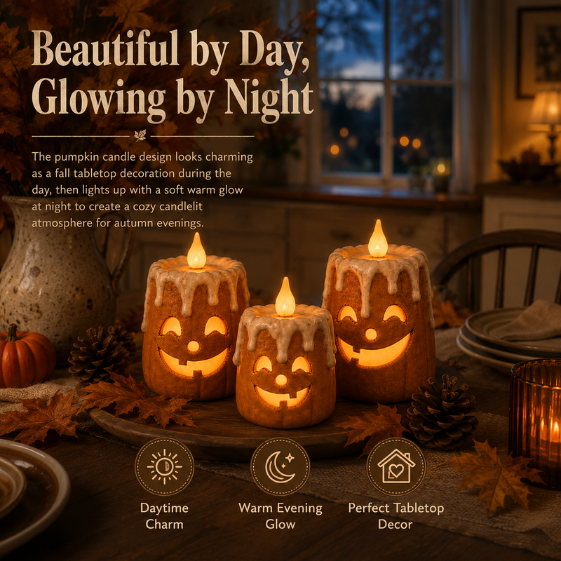 AutumnFlame – Lighted Autumn Pumpkin Candle Set