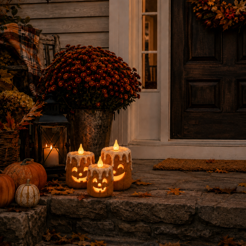 AutumnFlame – Lighted Autumn Pumpkin Candle Set