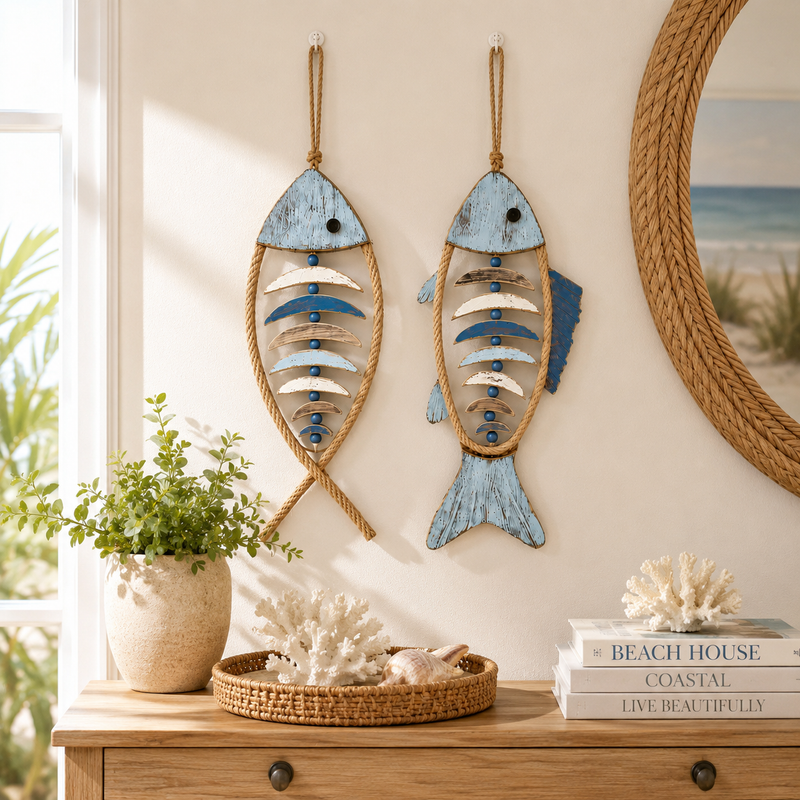 HarborCharm  – Illuminated Driftwood Fish Wall Art