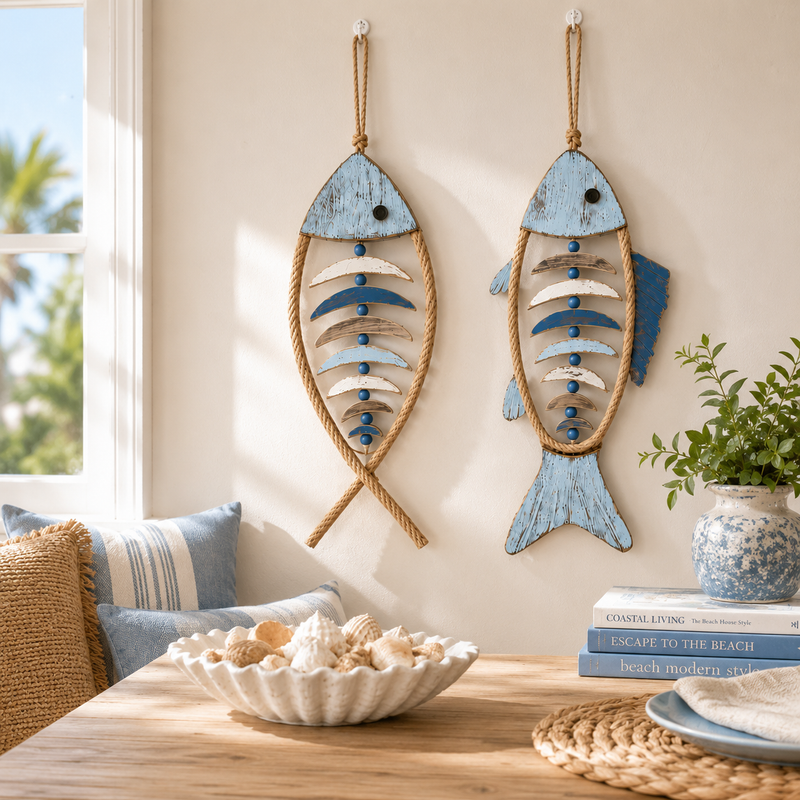 HarborCharm  – Illuminated Driftwood Fish Wall Art