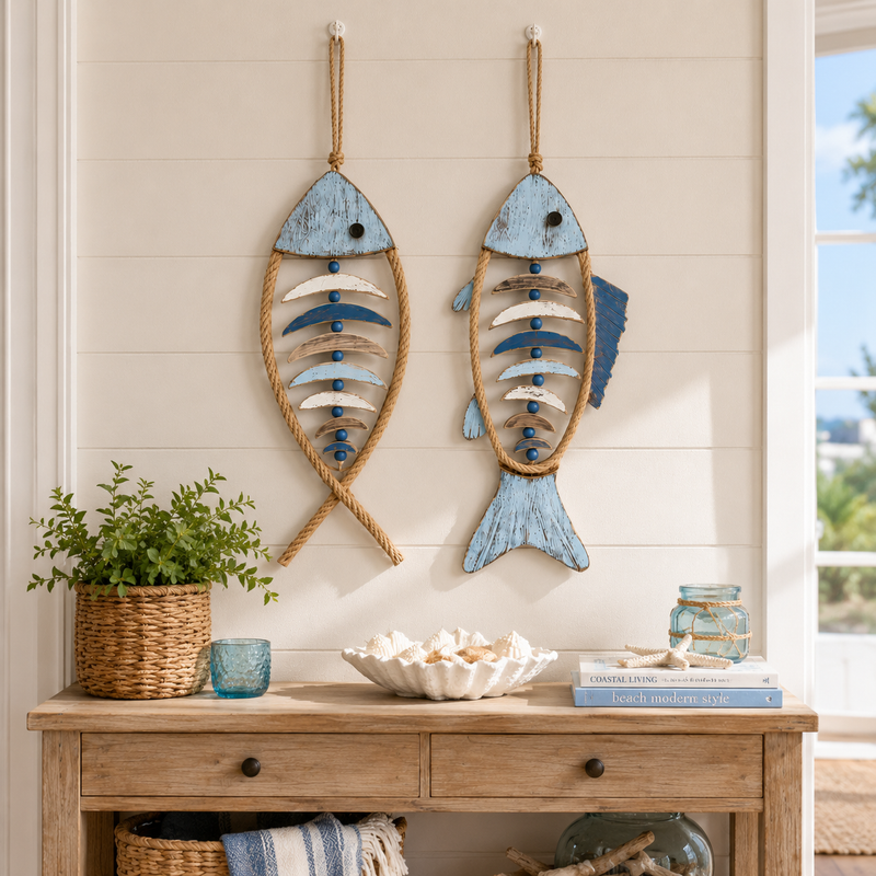 HarborCharm  – Illuminated Driftwood Fish Wall Art