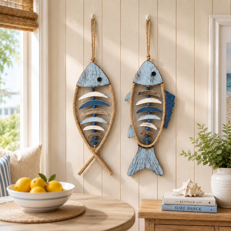 HarborCharm  – Illuminated Driftwood Fish Wall Art