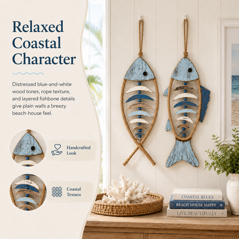 HarborCharm  – Illuminated Driftwood Fish Wall Art