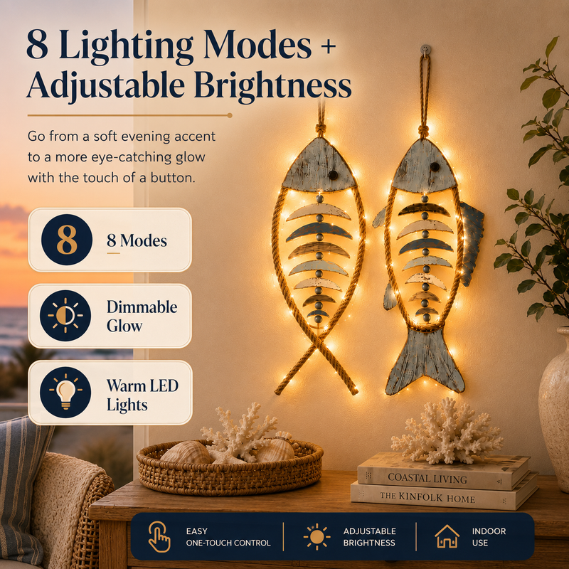 HarborCharm  – Illuminated Driftwood Fish Wall Art