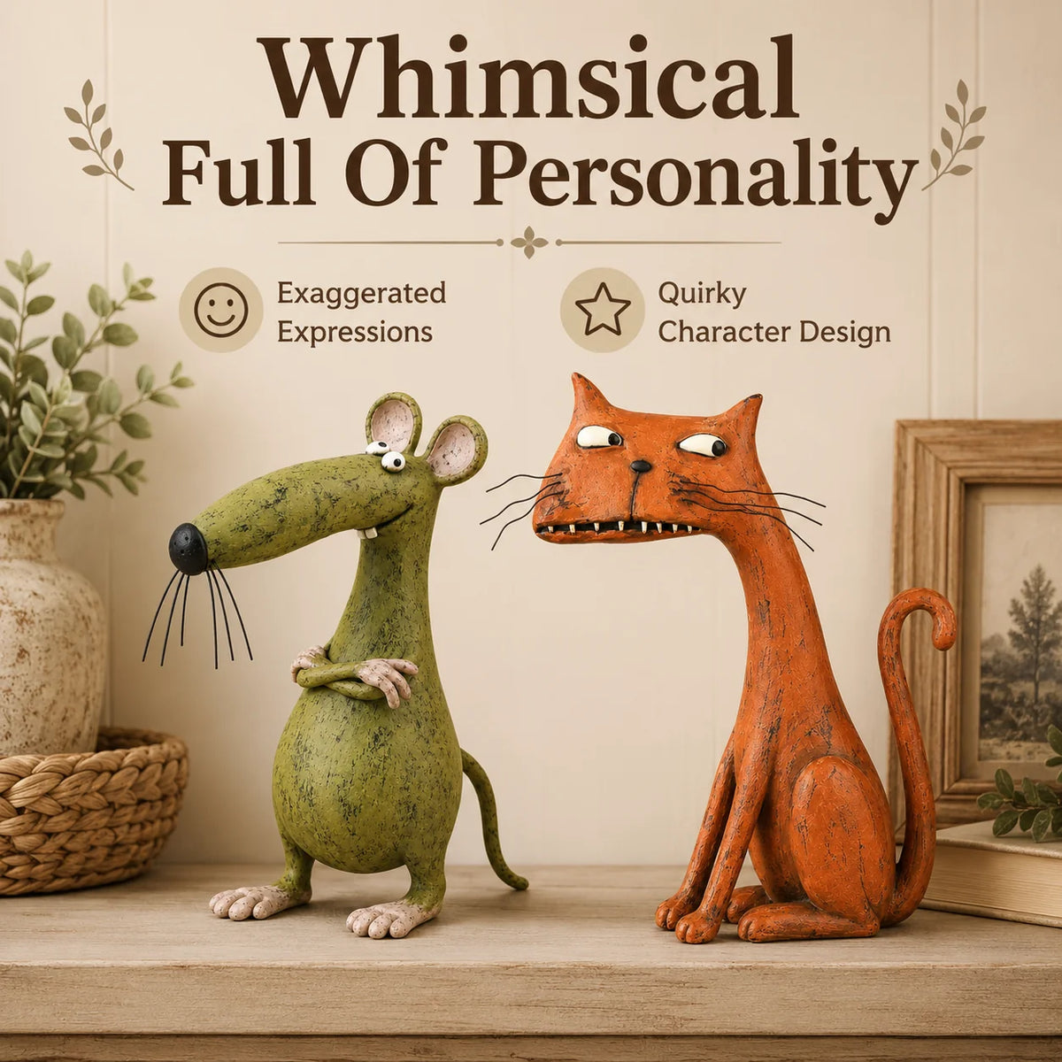 WhimsyTales – Vintage Cat & Mouse Figurine